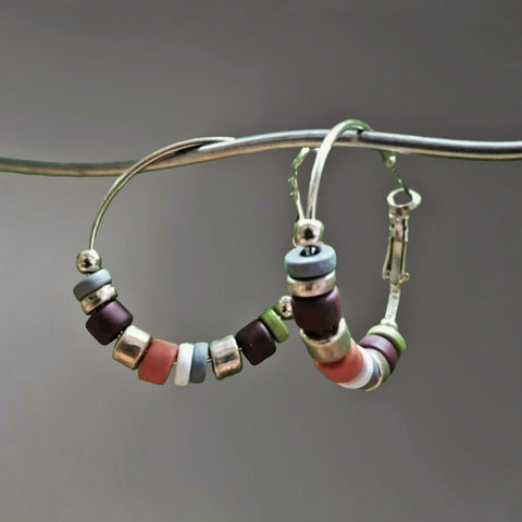 912366 Hoop style earrings w/multicolor beads